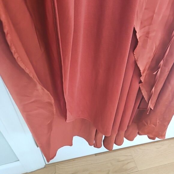 Baltic Born -Krystal Satin Wrap Gown Cinnamon Maxi Dress Size Small Flirty Fall - Picture 7 of 11